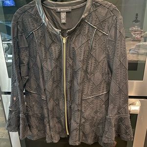 Black leather n lace jacket flared sleeves